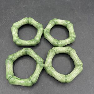 Vintage Green Ceramic Bamboo Napkin Rings Holders Set 4 Party Table Decor